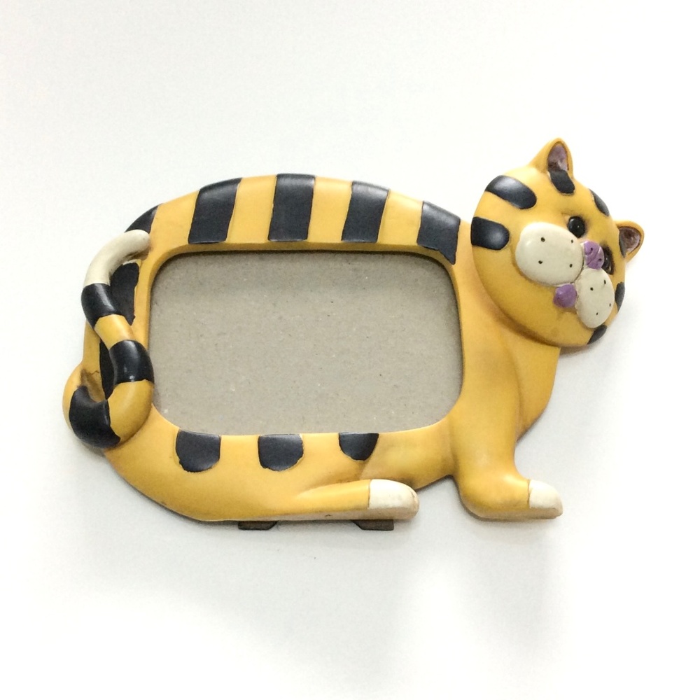 Whimsical Tabby Cat Photo Frame with Bobble Head